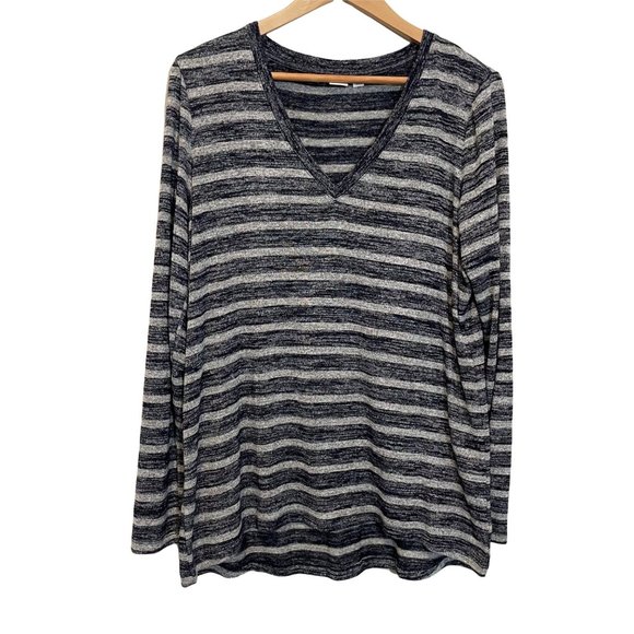 Gap Women's Gray‎ Navy Stripe V-Neck Long Sleeve Hi Low Hem Tunic Sweater… - Picture 1 of 6
